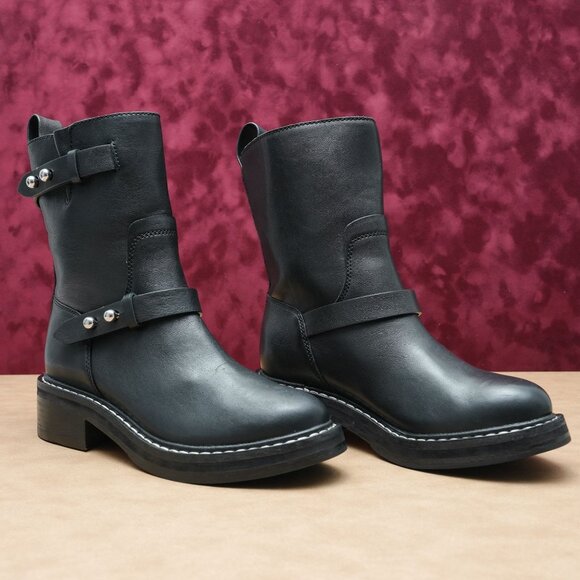 Rag&Bone Women Moto Black Leather Riding Biker Boots size 8US EUR38 - Picture 1 of 8